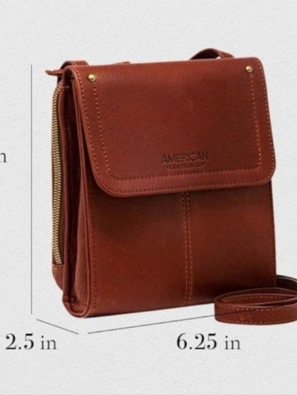 American Leather Co British Tan Leather Crossbody Bag - Picture 6 of 6